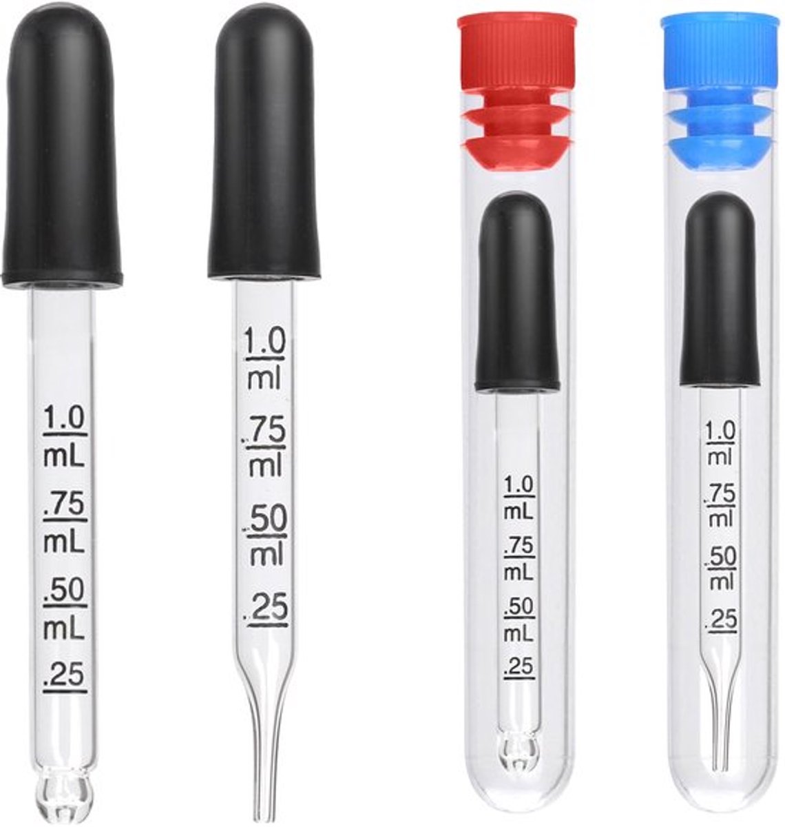 4 stuks 1 ml druppelaar met 4 stuks fles, glazen druppelaar met maatpipetten druppelaar me
