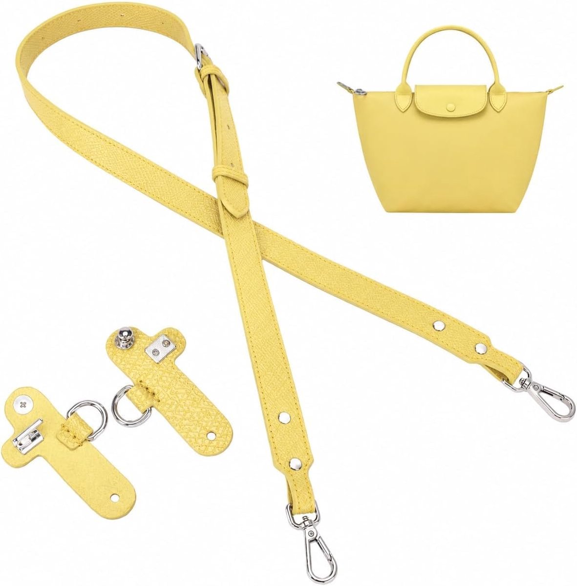 Geschikt voor Longchamp Dames Tas Schouderriem - Schouderbreedte 2,5 cm - Handtasriem vervanging - Verstelbare brede schouderriem - Universele Pasvorm voor Veel Tassen - Tarwegeel&Zilver gesp(Tas niet inbegrepen)