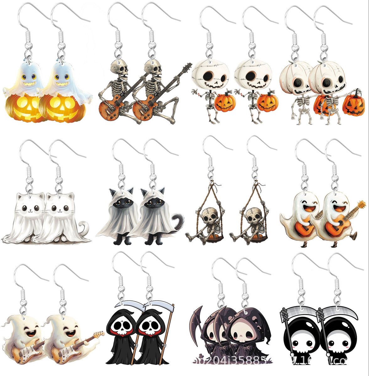12 stuks - Halloween schattige spook mummie pompoen kat schedel en cartoon stijl oorbellen acryl oorbellen, Geschikt Voor Halloween-Decoratie