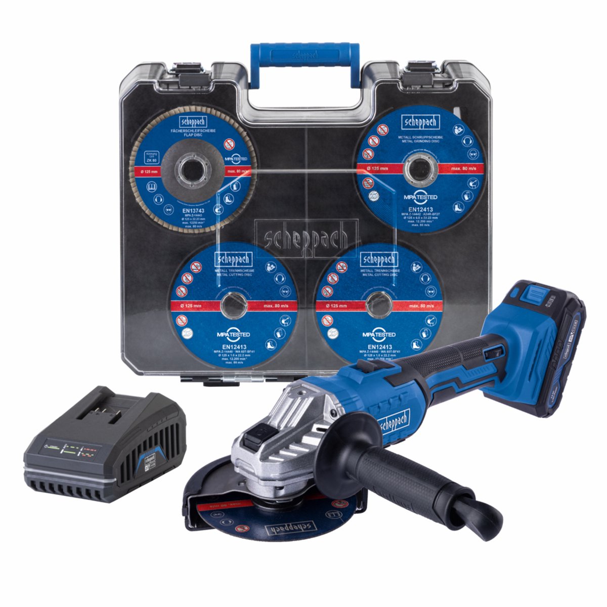 Scheppach Accu Slijpmachine C-ATB-SET S - Toerental 2500 – 10.000 rpm - 125 mm - incl. accu en oplader