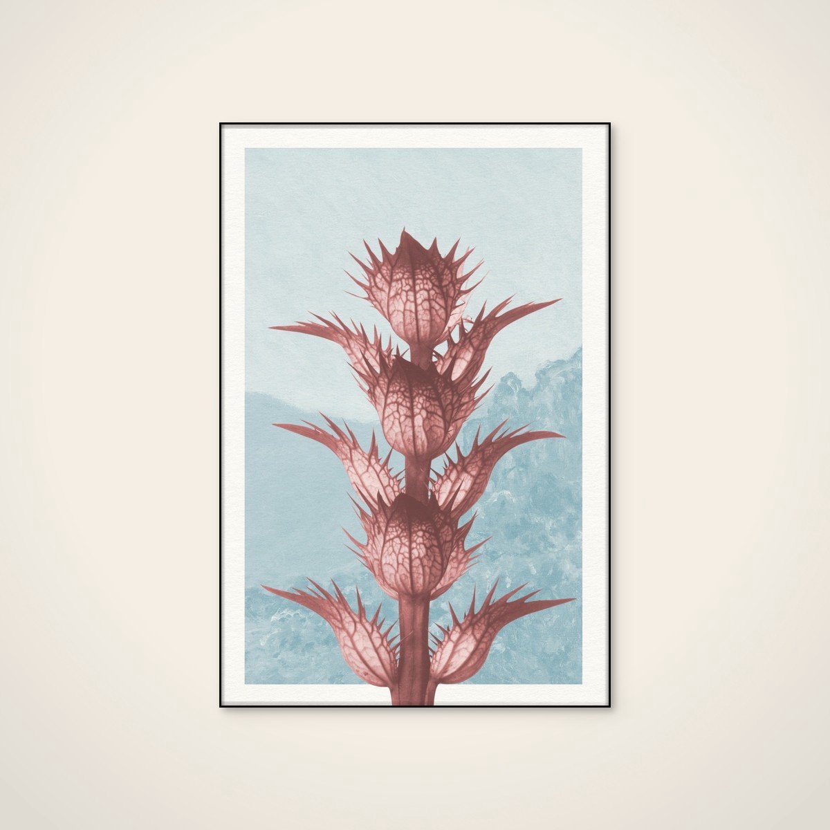 Akoestisch schilderij - 60 x 90 cm - Ethereal Thistle Bloom van Wild Violets - Botanische wanddecoratie - zwart textielframe