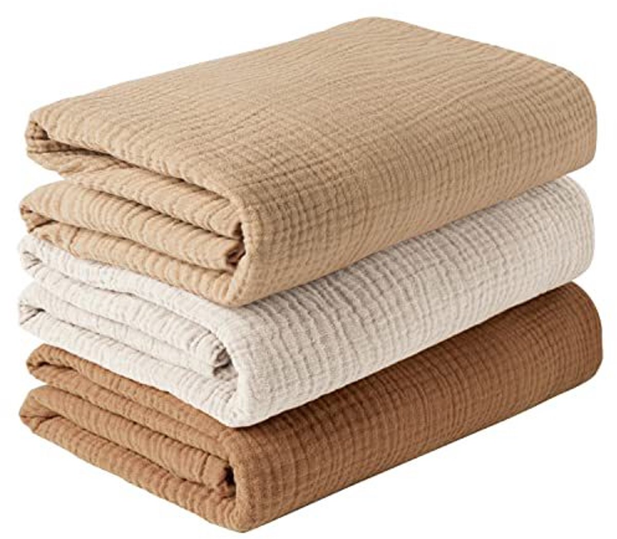 Babywikkeldekenset, 3-delig, gemaakt van een mix van katoen en bamboegaas, te gebruiken als wikkeldoek, luier, geruite slaapzak, deken, handdoek en slabbetje, Kleur 11,120*120cm