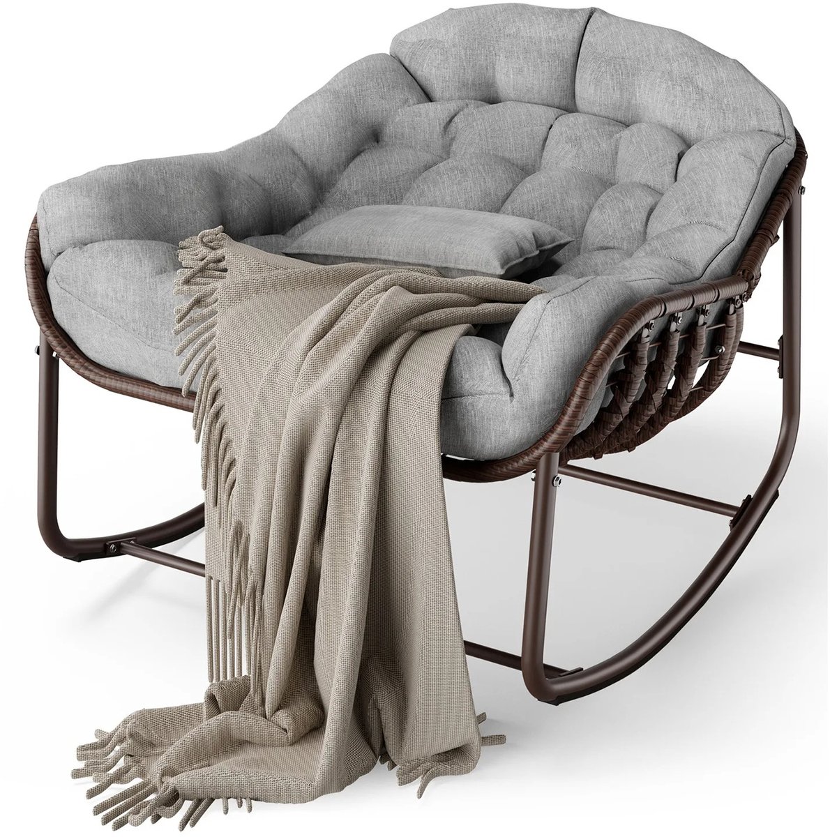 NordHaus Papasan Schommelstoel - Relaxstoel - Leesstoel - Extra Ruim Comfort met Waterbestendig Kussen - Grijs