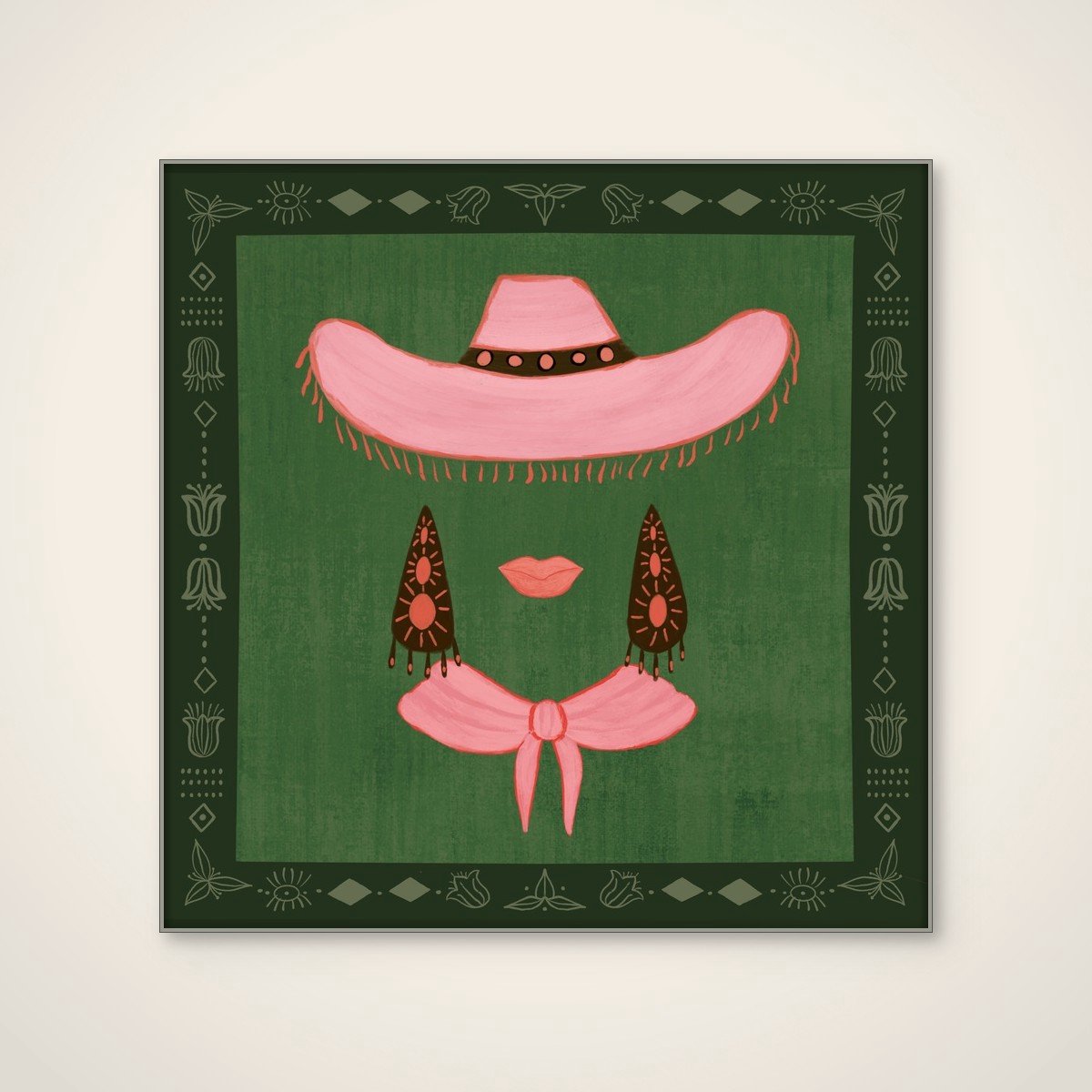 Akoestisch schilderij - 80 x 80 cm - Pink Cowgirl Chic van Aliya Putrus - Abstracte wanddecoratie - zilver textielframe