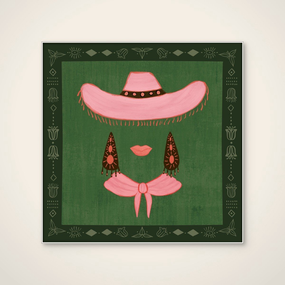 Akoestisch schilderij - 80 x 80 cm - Pink Cowgirl Chic van Aliya Putrus - Abstracte wanddecoratie - wit textielframe