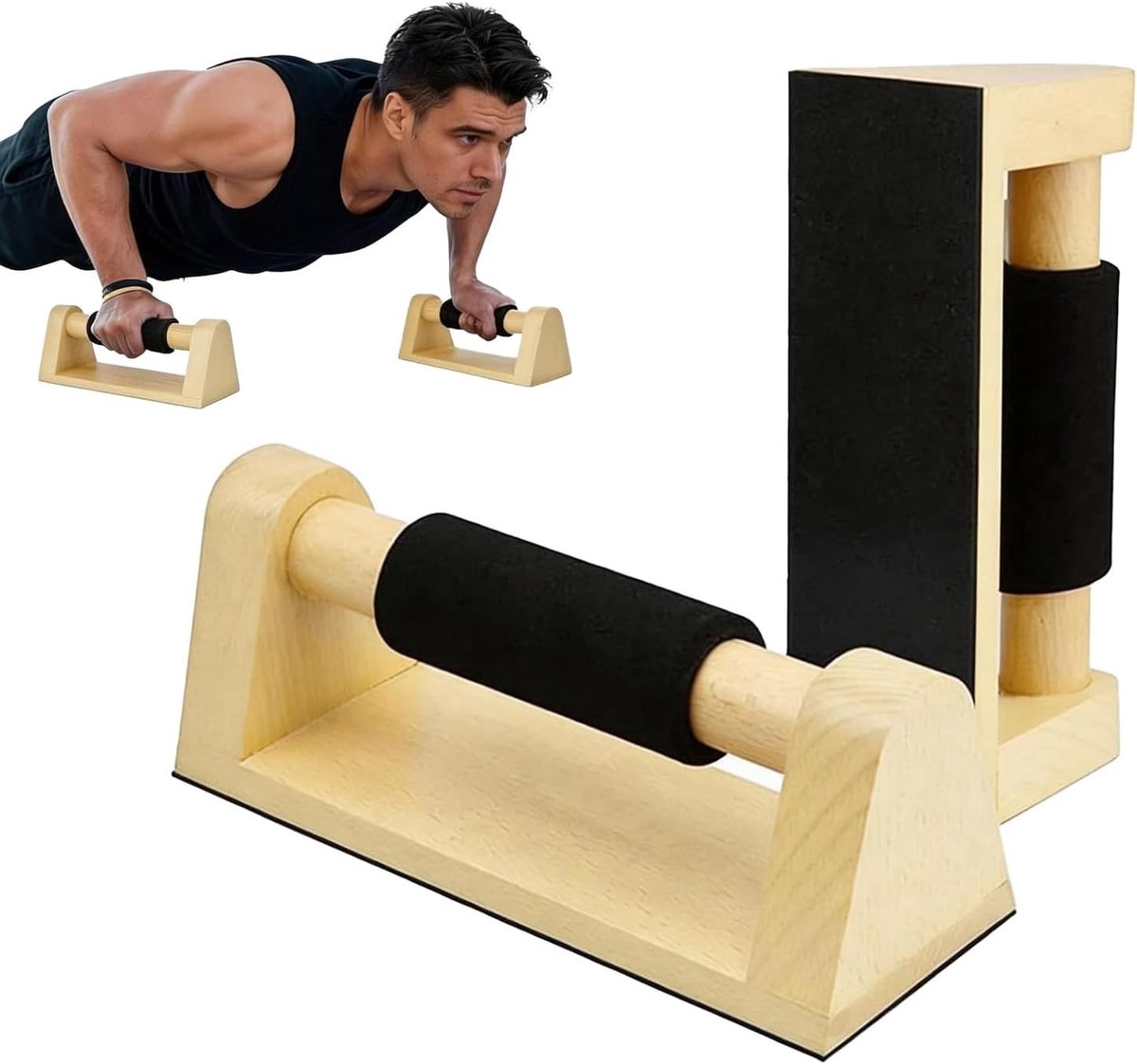 Ergonomische push-up handgrepen van grenenhout, 2 stuks voor effectieve calisthenics, dips en krachttraining, ideaal voor thuisgebruik en outdoor fitness