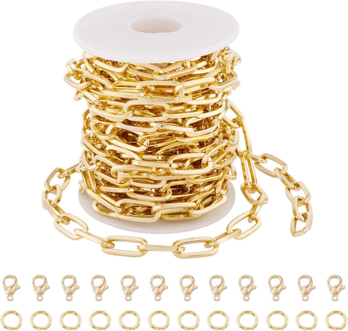 5M Aluminium Paperclip Kettingen 19x9x2mm Platte Ovale Links met Kreeft Klauw Sluitingen en Jump Ringen voor DIY Sieraden Maken en Creatieve Projecten