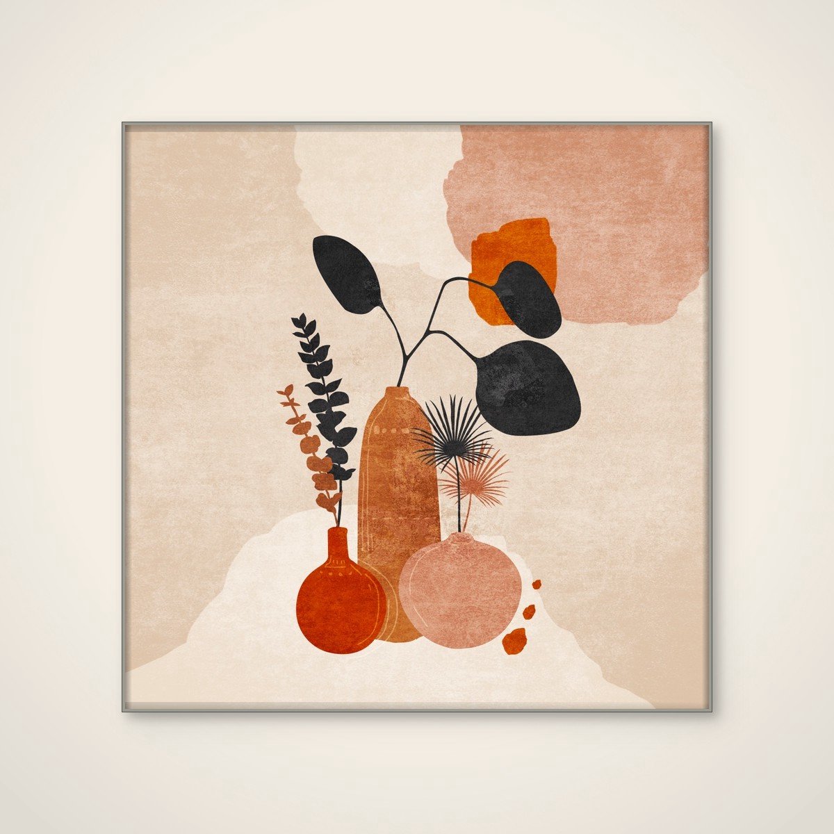 Akoestisch schilderij - 80 x 80 cm - Uclu Vazo van Emel Tunaboylu - Abstracte wanddecoratie - zilver textielframe