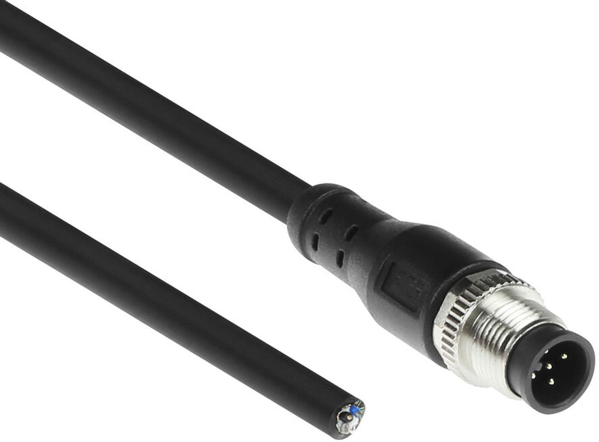 ACT SC3504 Industriële Sensorkabel | M12A 5-Polig Male naar Open End | Superflex Xtreme TPE kabel | Afgeschermd | IP67 | Zwart | 1,5 meter