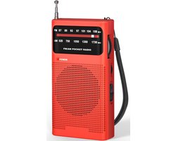 Transistor Radio Op Batterijen - Transistor Radio-Batterijen inbegrepen - Draagbare AM/FM-Zakradio - Transister Radio Op Batterijen - Noodradio - Radio Op Batterijen - Draagbare Radio - Noodpakket - Radio Op Batterijen Voor Rampen - Rood