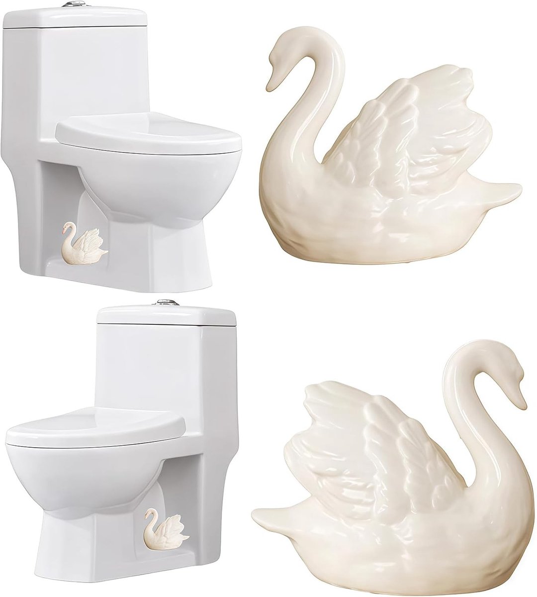Stijlvolle 2-Delige Set Keramische Toiletschroefafdekkingen in Zwanenmotief voor Decoratie, Bescherming en Roestpreventie - Ideaal voor Badkamer en Toiletruimte