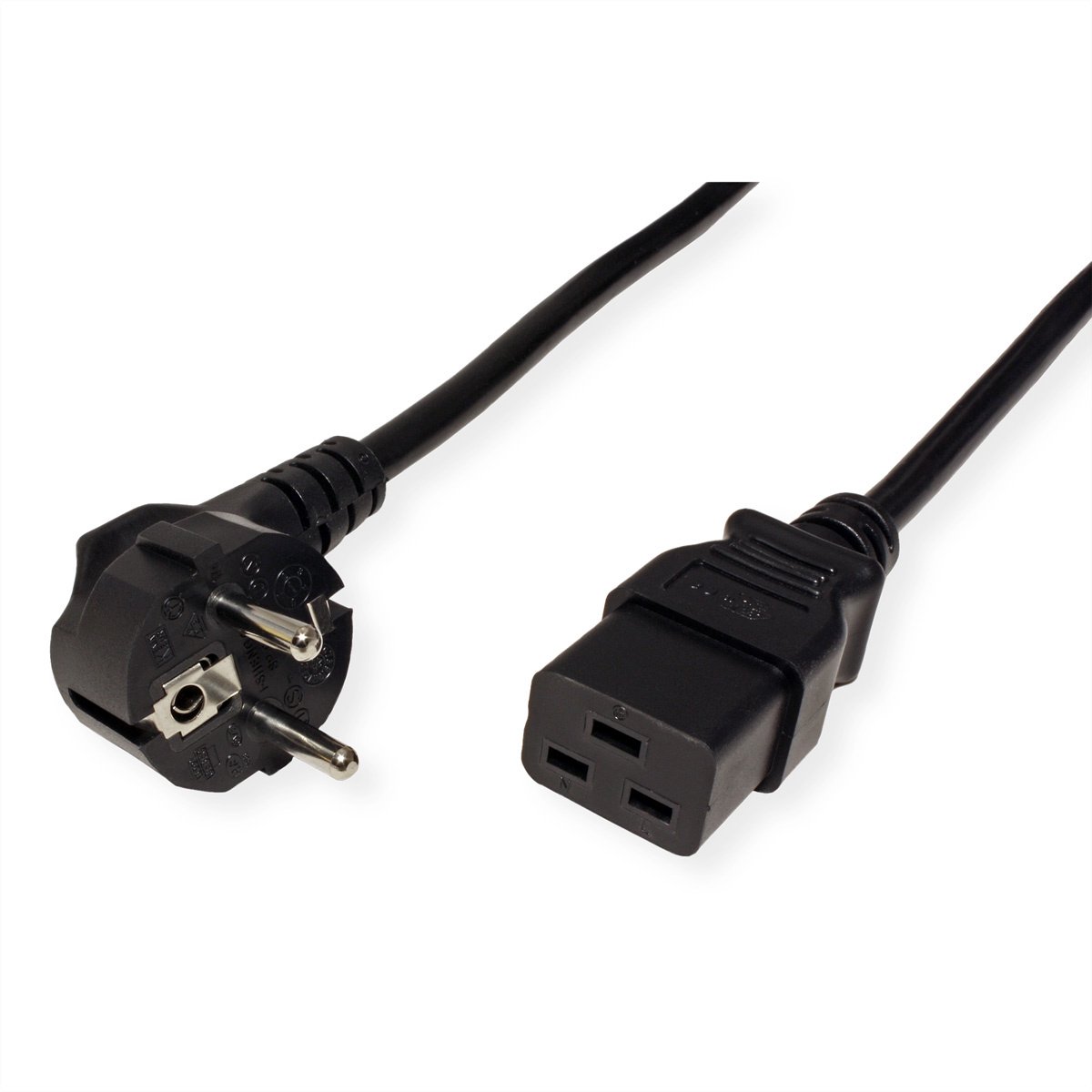 ROLINE 2,0m Netzkabel, Schwarz [Schuko, CEE 7/7 ST -> IEC320 C19 BU]