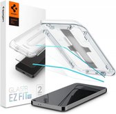 Emballage Spigen avec aide à l'installation, protecteur d'écran en verre et téléphone.