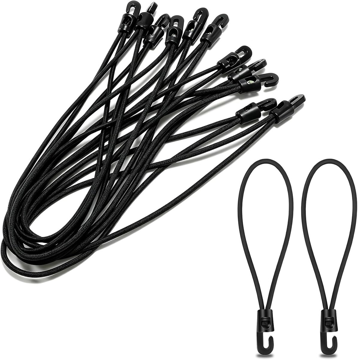 20 stuks elastische rubberen spanners met verstelbare haken voor zeilen, bagage en tuingebruik, 10 cm, zwart