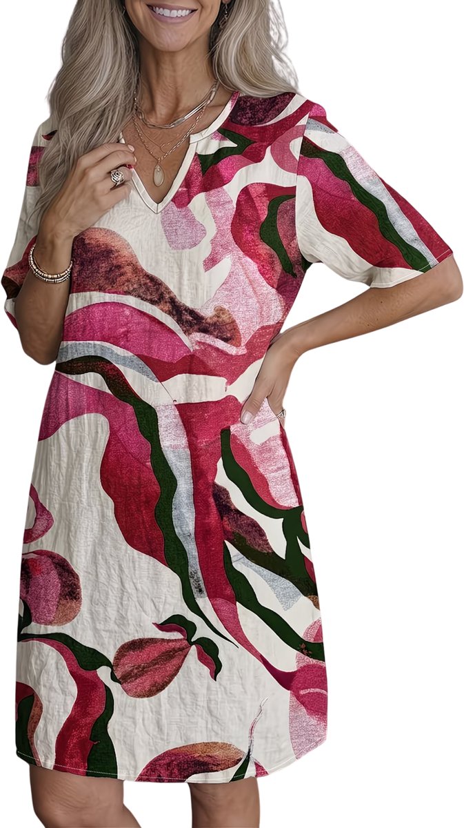 Currero Linnen Jurk Dames Blouse Zomer Shirt Jurkjes Voor Dames Ibiza Jurken Rode Roos