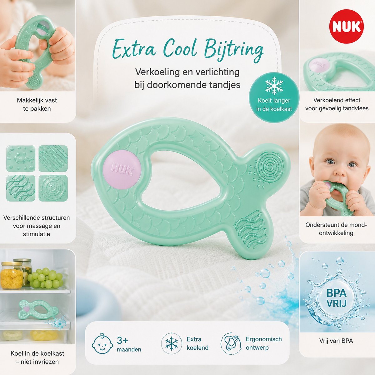 NUK | Extra Cool Bijtring met Koelend & Massage-effect | Vanaf 3 Maanden | 1 Stuk