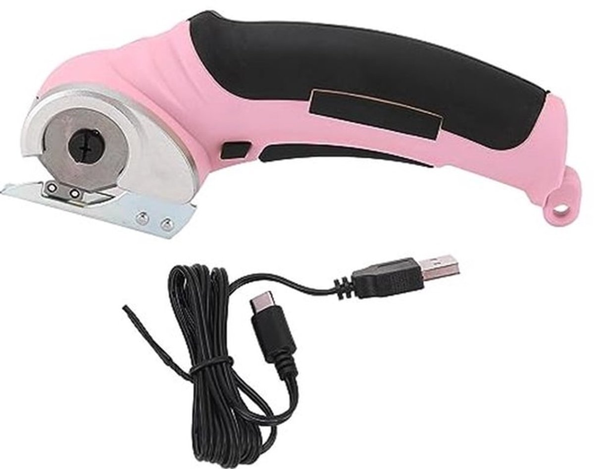 Elektrische Draadloze Schaarschaar met Oplaadbare Lithiumbatterij en 2 snijbladen. Geschikt voor Stof, Tapijt, Leer en meer. Sterk, Stevig en Soepel Werken met (PINK)