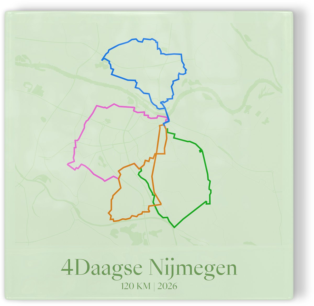 Tegeltje Vierdaagse Nijmegen 2026 Route 120 km - groen - 4Daagse wandelroute - cadeau Vierdaagse