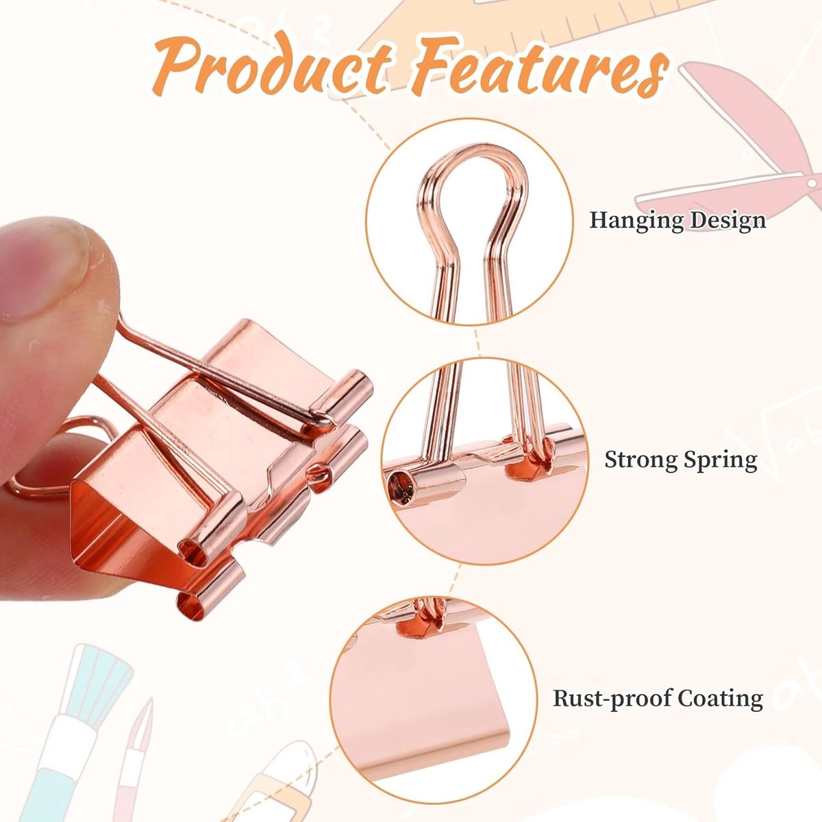 80 stuks multifunctionele vouwklemmen in roségoud, 25 mm paperclips voor documenten, kleine bindclips en papierklemmen