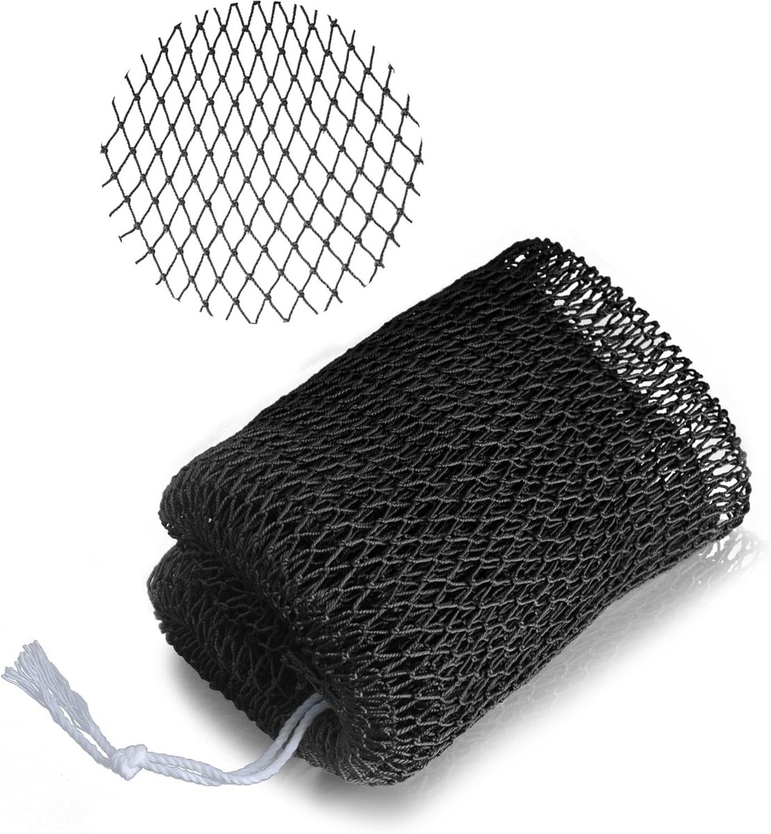 Exfoliërende Bad Spons voor Diepe Reiniging, Zwarte Afrikaanse Net Spons met Rekbare Lengte tot 114 cm, Ideaal voor Lichaamsverzorging en Douche Accessoires