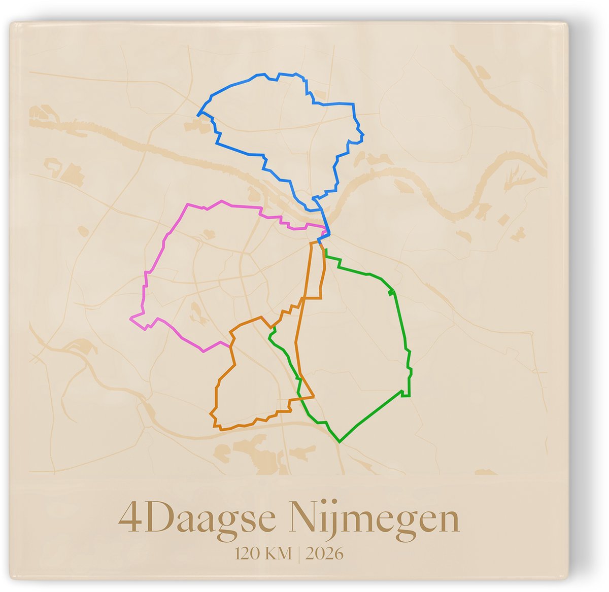 Tegeltje Vierdaagse Nijmegen 2026 Route 120 km - oranje - 4Daagse wandelroute - cadeau Vierdaagse