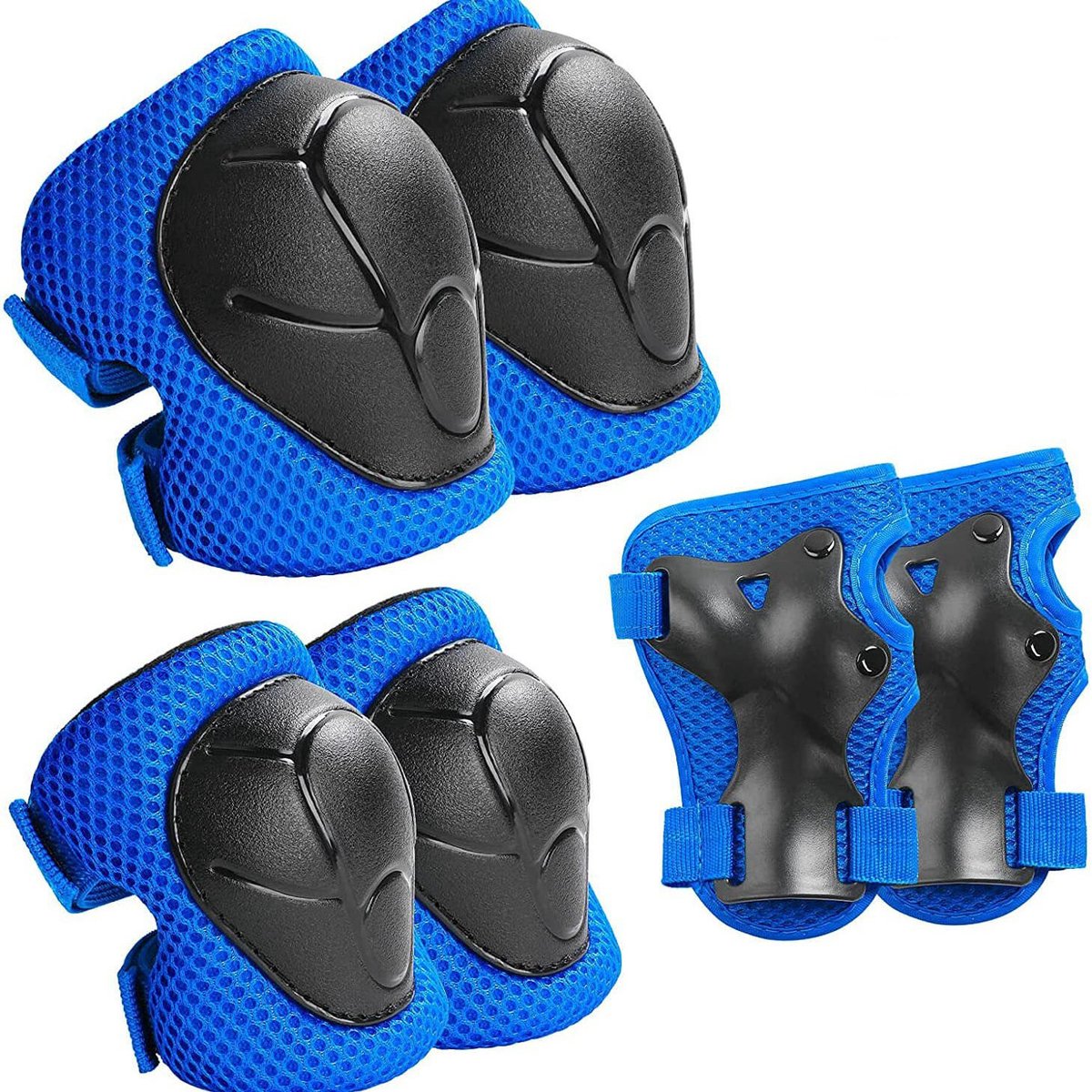 Beschermende skateboarduitrusting voor kinderen - Skateboardbeschermingsset - Inclusief kniebeschermers, elleboogbeschermers en polsbeschermers, 6 stuks - 36x11,5 cm - Geschikt voor schaatsen, fietsen en skateboarden - Blauw