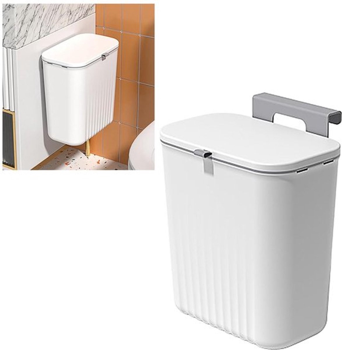 Muur gemonteerde prullenbak met grote capaciteit en deksel, hangende kleine afvalbak voor badkamer en keuken met geurcontrole en compact design