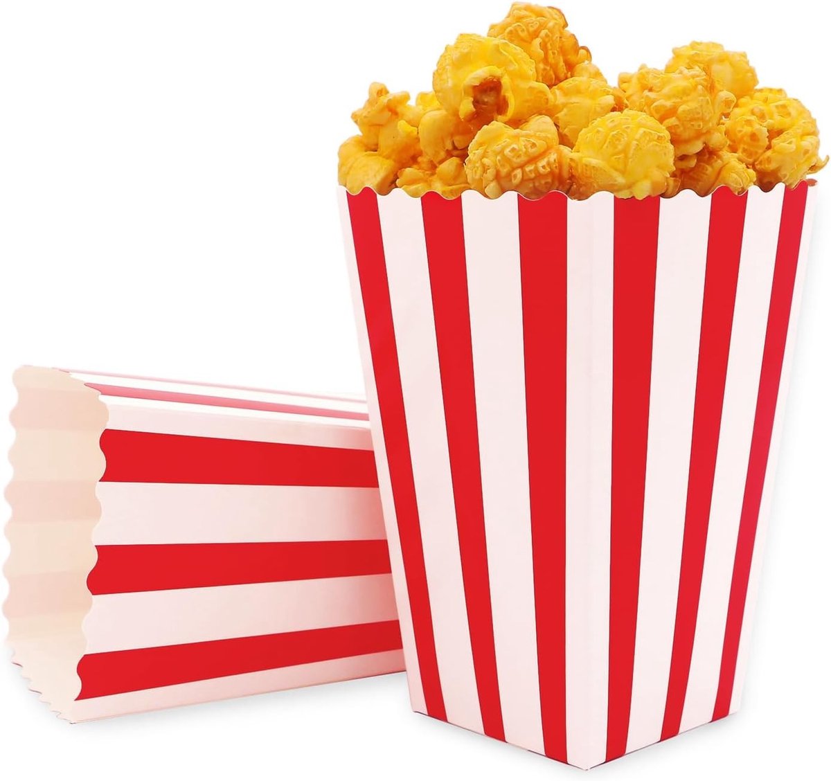 50 Stuks Popcornzakken, Rode Kleine Snoepcontainers voor Feestjes, Filmavonden en Verjaardagen - Papieren Popcorncontainers met Gestreept Ontwerp