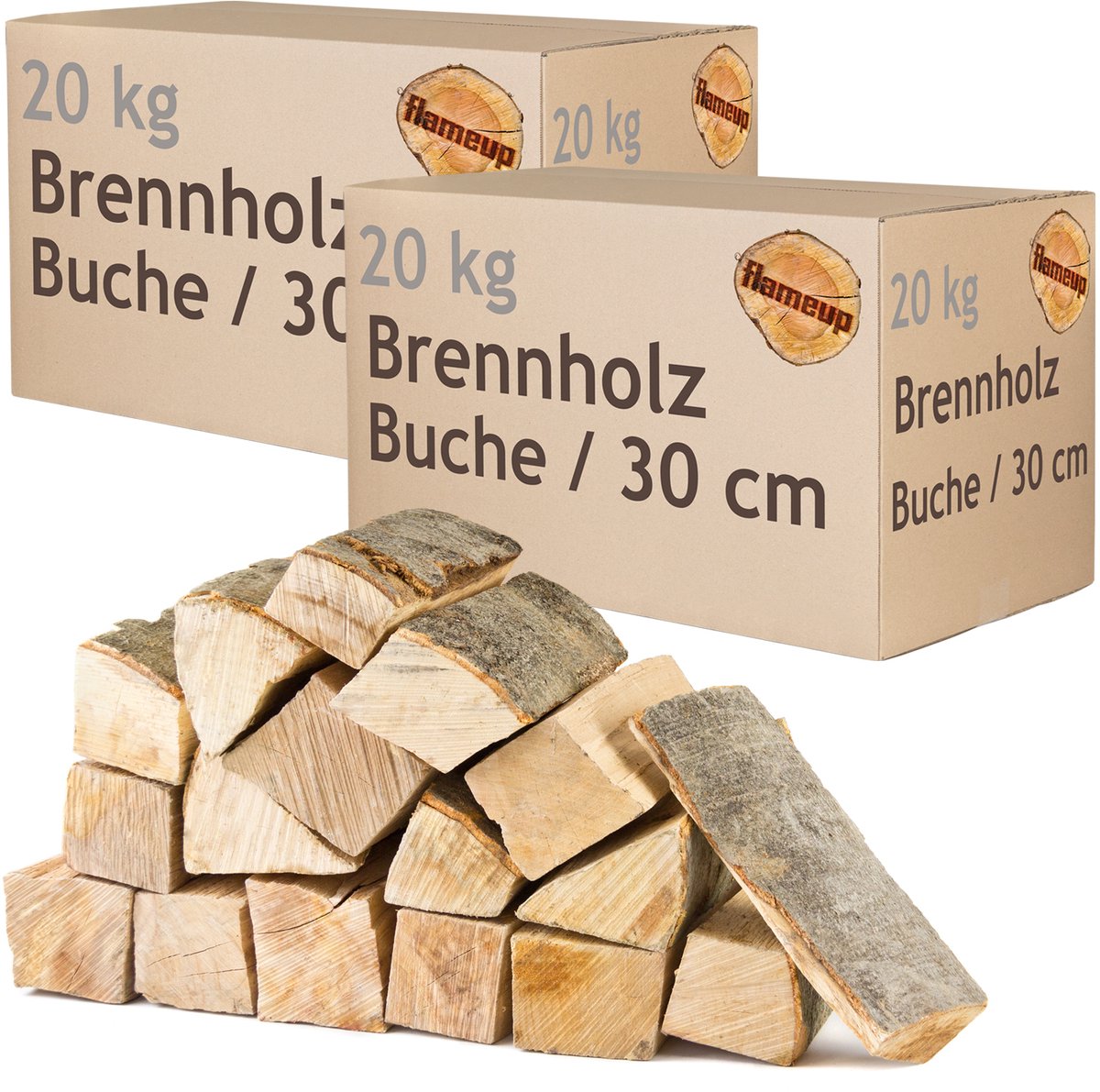 Brandhout, 40 kg, voor kachels, open haarden, vuurkorven en barbecues, beukenhout, 30 cm, Flameup
