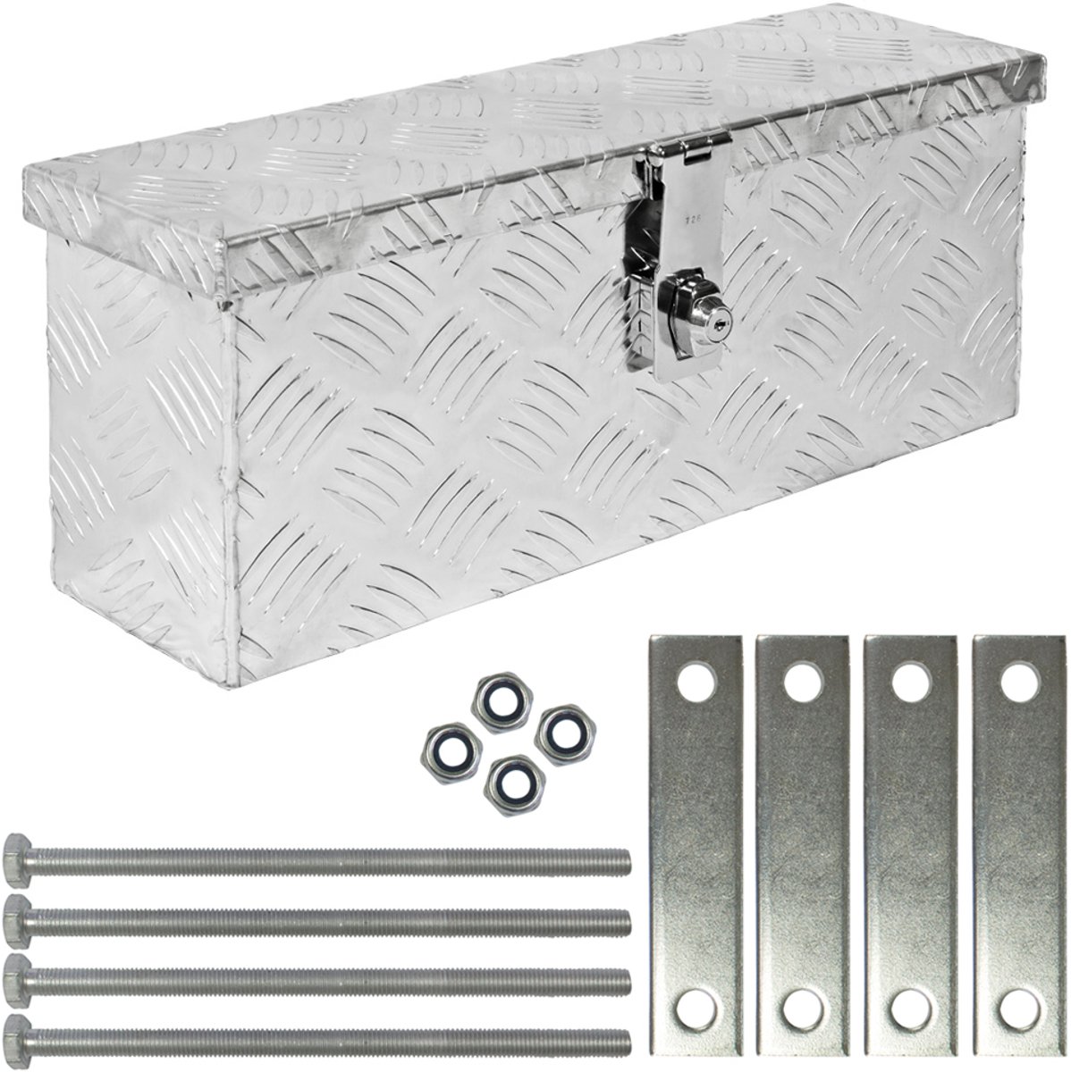 trucky Aluminium gereedschapskist voor vrachtwagens, model D015, 50 x 14 x 20 cm, afsluitbaar, robuust traanplaat, inclusief montageset, voor werkplaats, hobby, auto