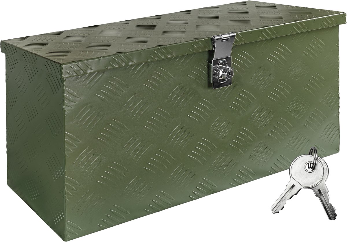 Disselbak – groene gereedschapskist, vrachtwagenbak, aluminium kist, aanhangerbak met deksel – afsluitbare aluminium transportkist / gereedschapskist / opbergkist