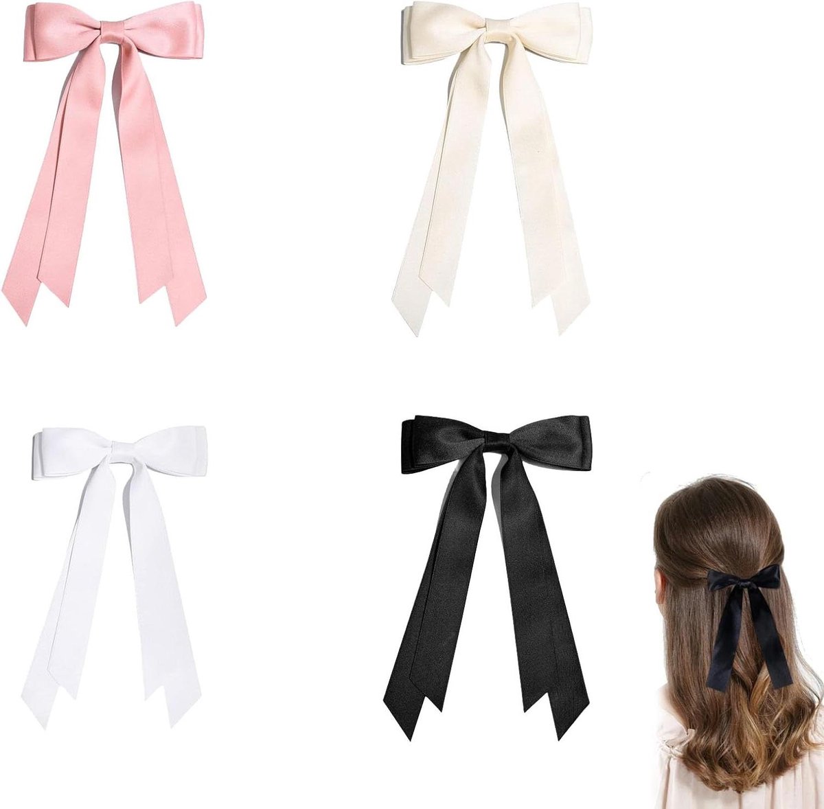Haarstrikken Dames Meisjes - Franse Haarclip Strik - Kapsels Versieren - 4 Tijdloze Kleuren - 454 g