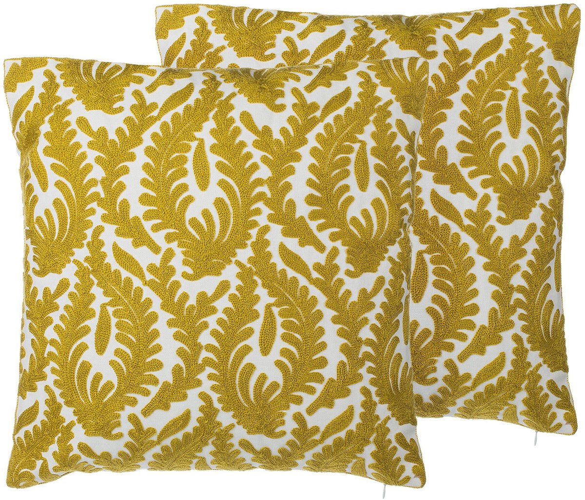 Beliani PRIMULA - Sierkussen set van 2 - Mosterdgeel - 45 x 45 cm - Katoen
