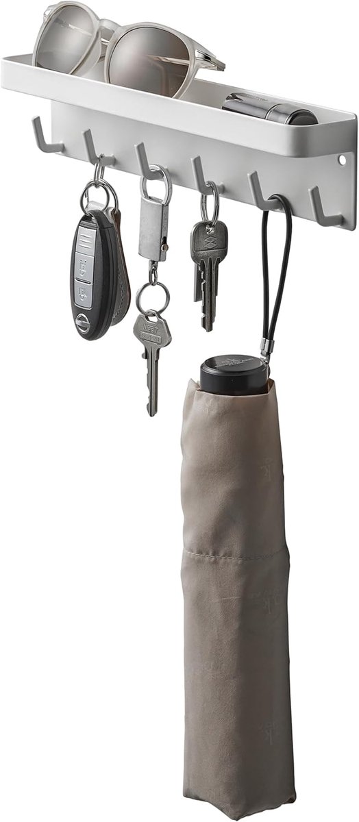 SnelShoppen - Sleutelhouder met Plank, Wandorganizer, Sleutelhaken, Modern Design, Wit, Staal, 24.5 x 4.5 x 6 cm, Perfect voor Deur, Gang, Thuisgebrui