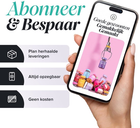 Telefoon met abonnement en bespaar-opties. Plan herhaalde leveringen, altijd opzegbaar, geen kosten.