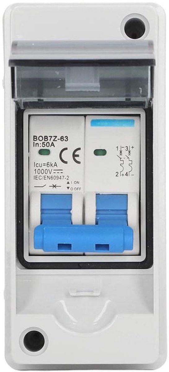 Zonne-energie-scheidingsschakelaar, IP65 63A 1000V DC-stroomonderbreker, DC-scheidingsschakelaar voor thuisgebruik in campers, voor zonne-energiesysteem voor het opwekken van zonne-energie