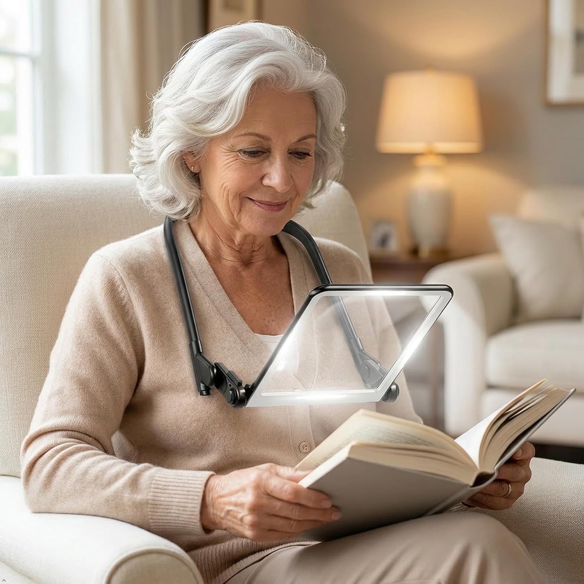 1 stuk - Nekbandvergrootglas - Handsfree vergrootglas met licht - LED-vergrootglas - Leesvergrootglas - Vergrootglas - 5x vergroting - Geschikt voor ouderen en slechtzienden voor lezen en fijne motoriek - 203*173*15 mm - Zwart