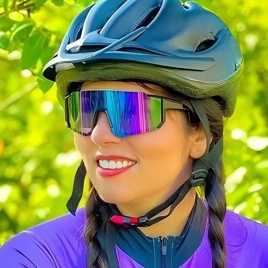 Zonnebril - Fiets - Sport - Festival bril - Rave - Voor heren en dames - Wit - Paars/groen spiegelglas-Sportbaseball-zonnebril - Heren en dames hardlopen zonnebril - Autorijden, vissen en fietsen brillen — afbeelding 4