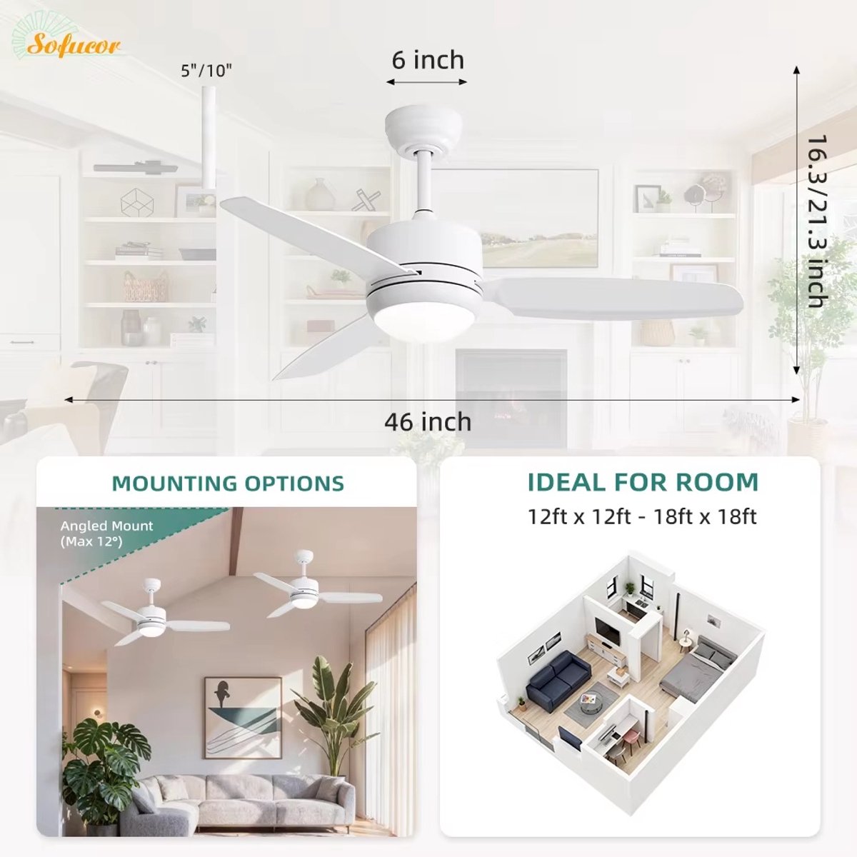 Merkloos plafondventilator Ø105 cm met licht en remote thumbnail 4