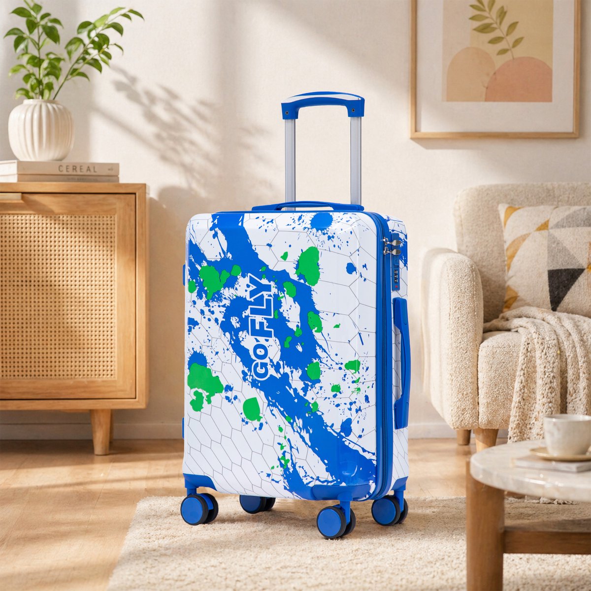 VVBV Handbagage Koffer 20 inch - PC Hardcase, 360° Spinner Wielen, Cijferslot, Telescoopgreep, Lichtgewicht, Blauw, Vakantie