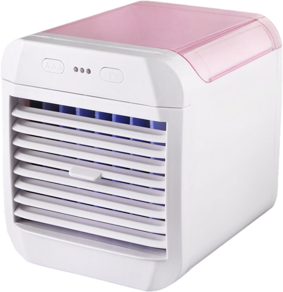 Draagbare airconditioner, USB-voeding, mini draagbare luchtkoeler, raamairconditioner, multifunctionele knopbediening, verkoelend product voor de zomer, 3 ventilatorsnelheden, geschikt voor woonkamer, slaapkamer, camping - roze