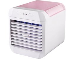 Draagbare airconditioner, USB-voeding, mini draagbare luchtkoeler, raamairconditioner, multifunctionele knopbediening, verkoelend product voor de zomer, 3 ventilatorsnelheden, geschikt voor woonkamer, slaapkamer, camping - roze