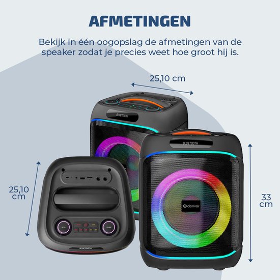 Denver Bluetooth Speaker Party box - Discolichten - Partyspeaker incl. draadloze microfoon & afstandsbediening - Luidspreker - 6,5" woofer - BPS170 van Denver — afbeelding 2