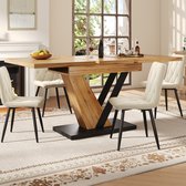 Uitschuifbare Tafel, Uitschuifbare Eettafel 120(160) x 75 x 75,5 cm, Tafel, Keukentafel, Uitschuifbaar tot 160 cm, Geschikt voor Keuken en Woonkamer, Tafelblad met Houtnerf (Alleen een tafel)