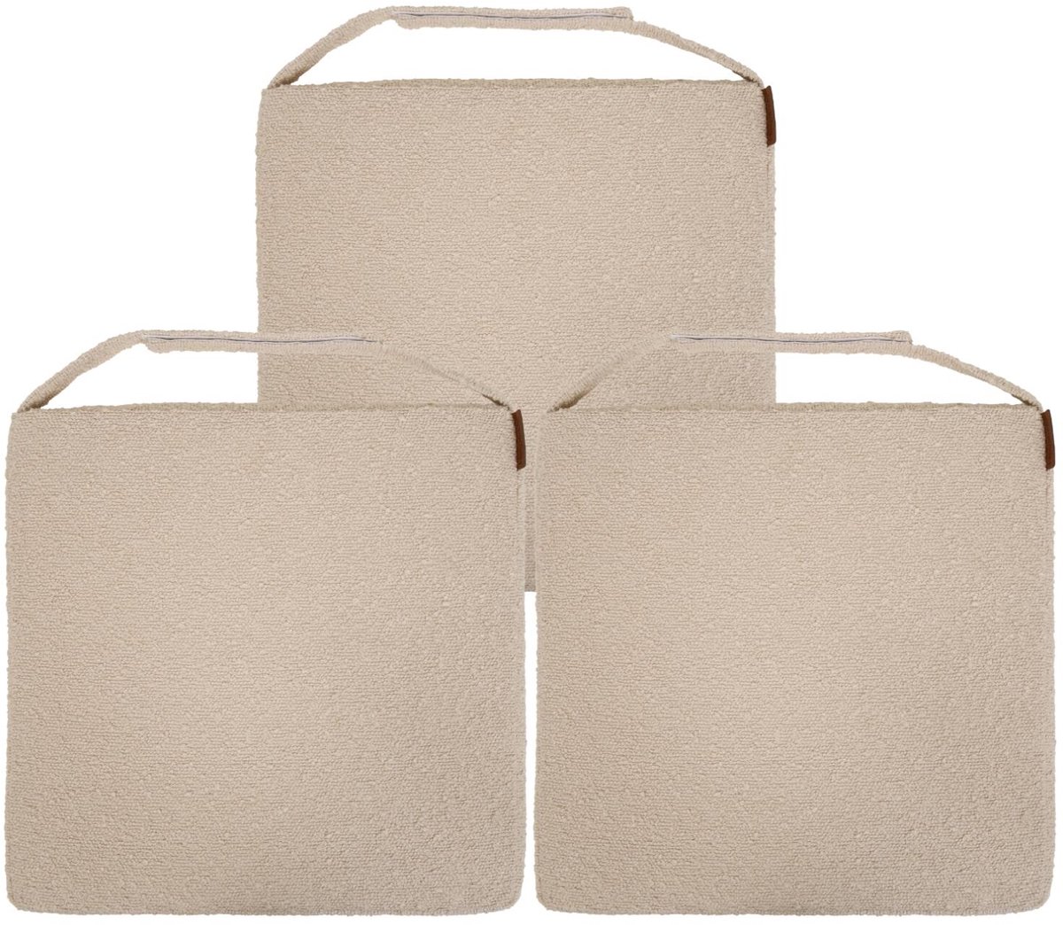 Hespiride stoelkussen Sofia - 3x - 40 x 40 x 4 cm - ecru - boucle - binnen/buiten