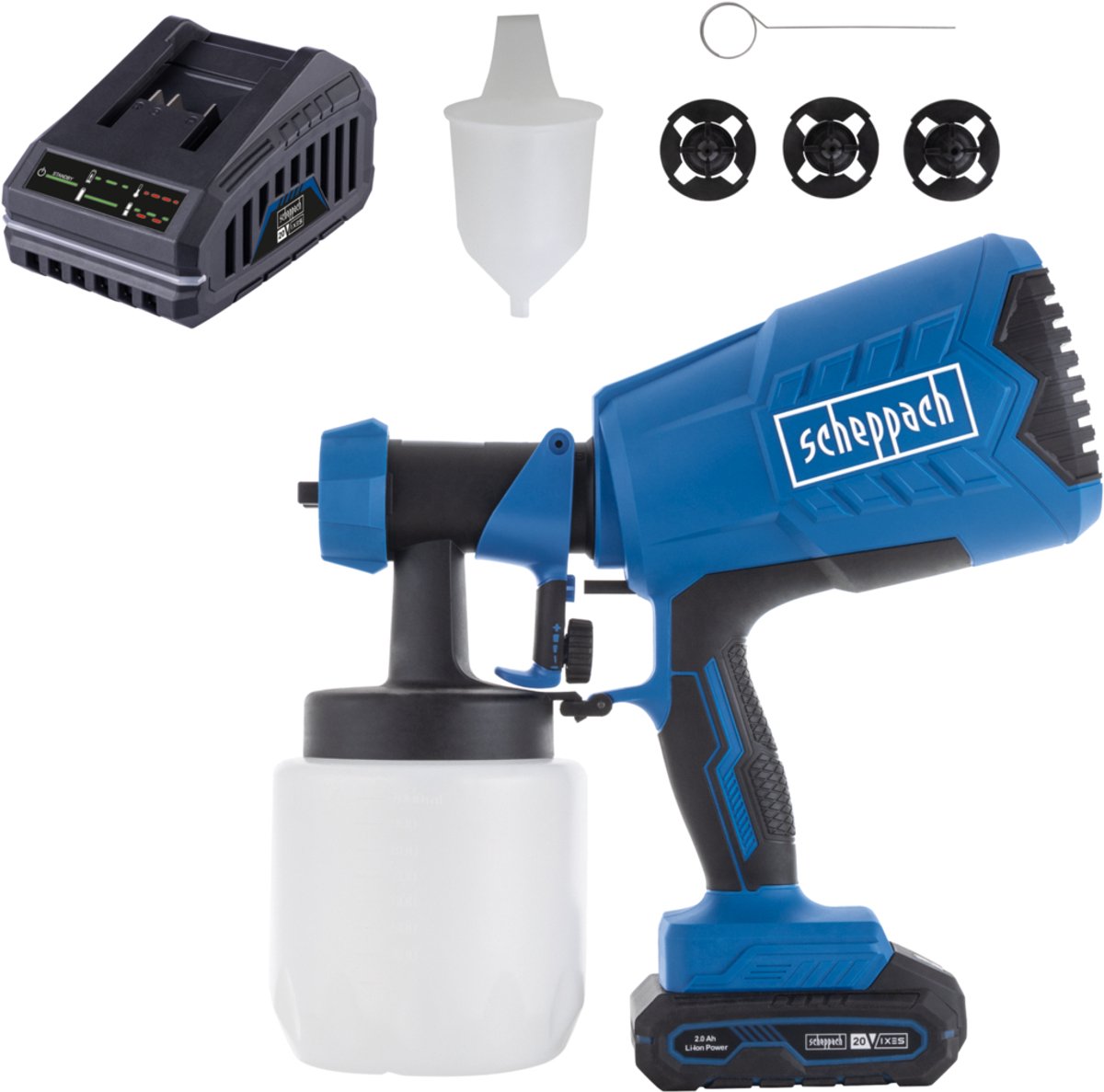 Scheppach Accu Verfspuitsysteem C-APS700-X - Set S - 700 ml/min - Capaciteit: tot 120 m²/u - Verfreservoir: 1000 ml - Inclusief 2,0 Ah accu en lader