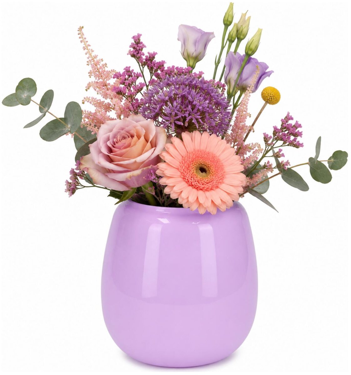 Plume Living Vaas Amelie - glans lavendel paars - D18 x H20 cm - glas - bloemenvaas - voor stelen en boeketten Lila
