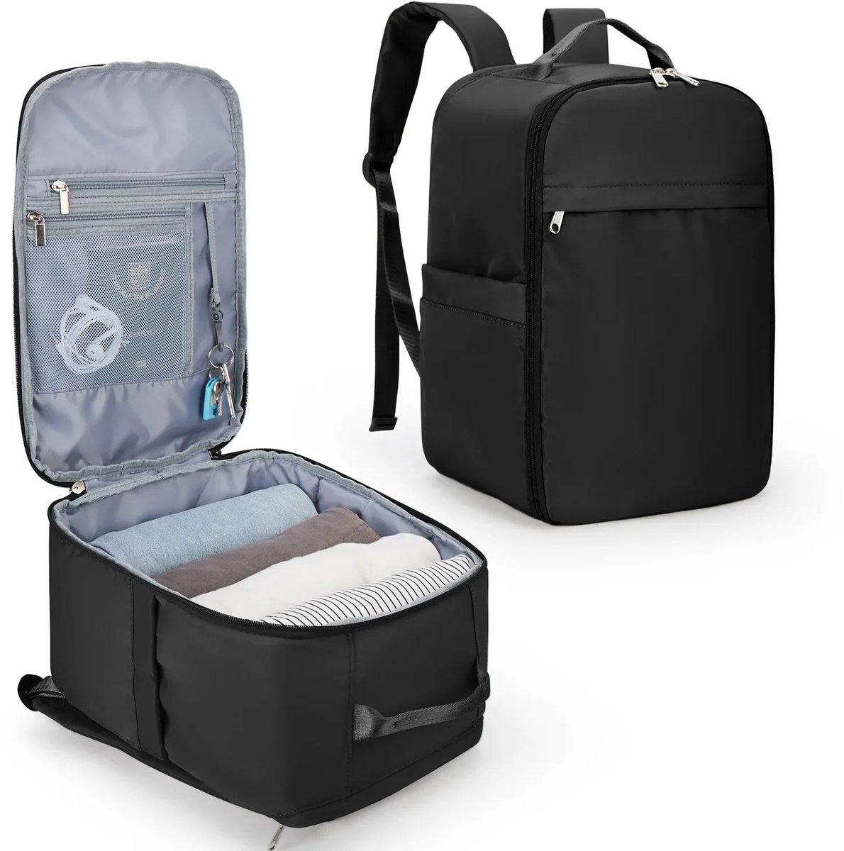 Handbagage tas - Rugzak voor dames en heren - Reistas voor dames en heren - Handbagage 40x25x20 cm - Handbagage 40x20x25 cm - Underseater geschikt voor Ryanair - Zwart