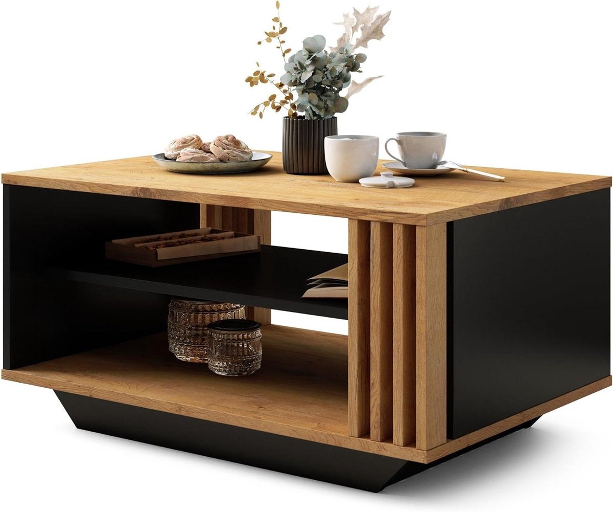 Salontafel met Opbergruimte - Koffietafel Hoektafel - Woonkamer Inrichten - Moderne Verticale Slatten - 90x60x45 cm - Eiken Zwart