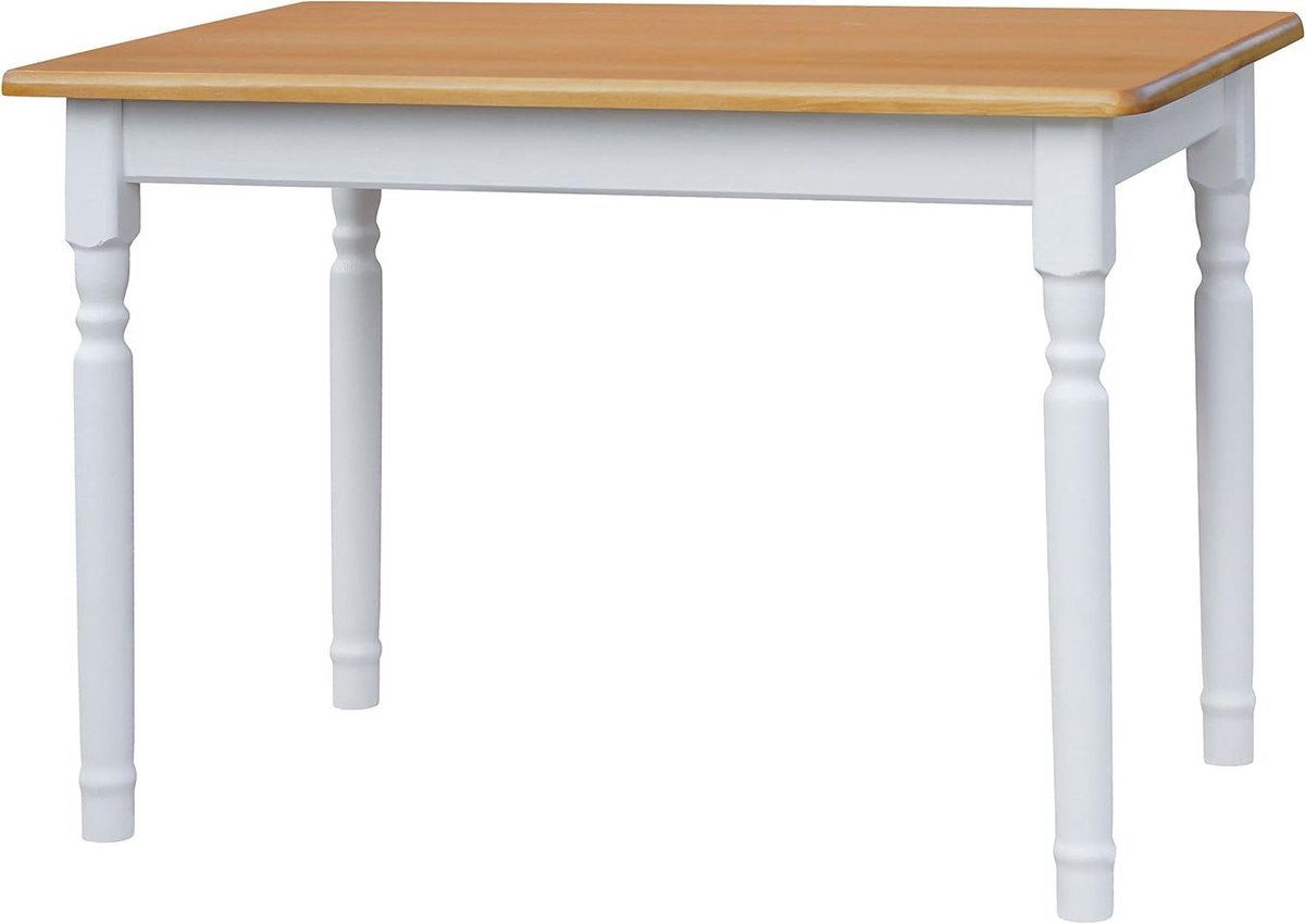 Eettafel Landhuisstijl - Keukentafel Houten Tafel - Samen Eten - Handgemaakt Massief Grenenhout - 100x60 cm - Wit Elzenblad